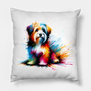 Tibetan Terrier in Colorful Abstract Splash Art Pillow