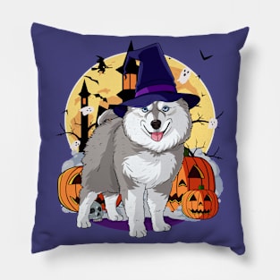 Pomsky Happy Halloween Witch Pumpkin Pillow