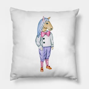 Vintage Funny Watercolor Horse Human Pillow