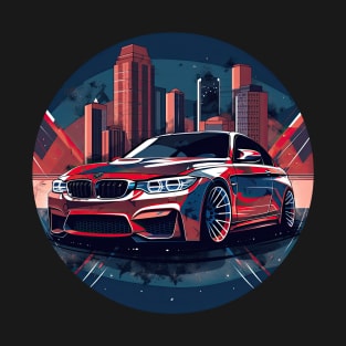 BMW inspired car in front of a modern background and city skyline blue T-Shirt