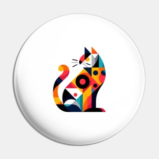 Abstract Colorful Geometric Cat Pin