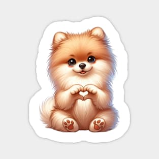 Valentine Pomeranian Dog Giving Heart Hand Sign Magnet