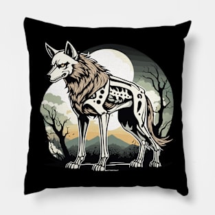 Wolf Skeleton Illustration Pillow