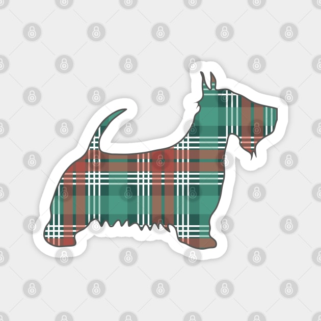 Christmas Coloured Tartan Scottish Terrier Dog Silhouette Magnet by MacPean