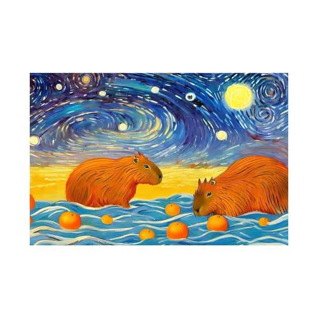 capybara Impressionism starry sky by cloudart2868