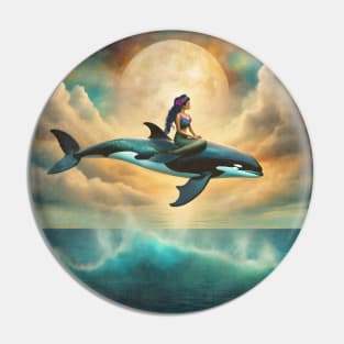 Mermaid Riding An Orca Pin