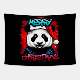 Merry Christmas Panda - Christmas Graphic Graffiti Art - Holiday Gift Tapestry