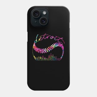 detroit, tie dye, baseball skyline city, baseball player Phone Case