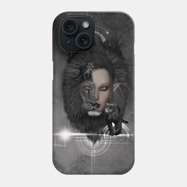 Wonderful dark lion with a half women face Phone Case by Nicky2342