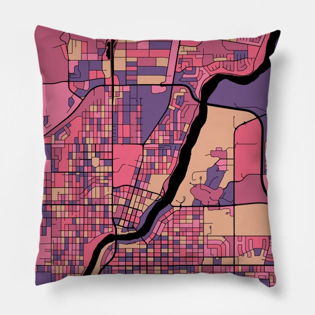Saskatoon Map Pattern in Purple & Pink Pillow by PatternMaps