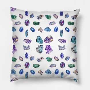 Crystals 1 - Gemstones Watercolor Pastel White Pillow