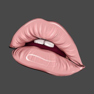 Parted sexy lips with nude lip color gloss and teeth T-Shirt