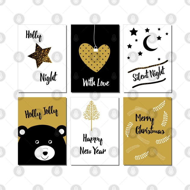 Merry Christmas cards - black, white and gold by grafart