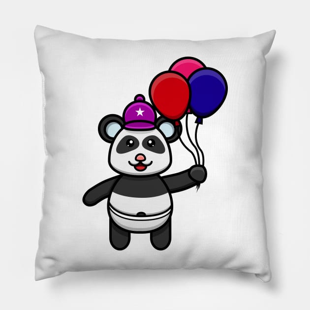 Sticker and Label Of Cute Baby Panda Bring Balloons Pillow by tedykurniawan12