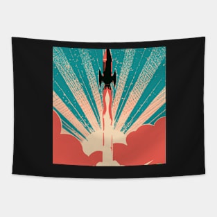 Retro Rocket taking off Tapestry