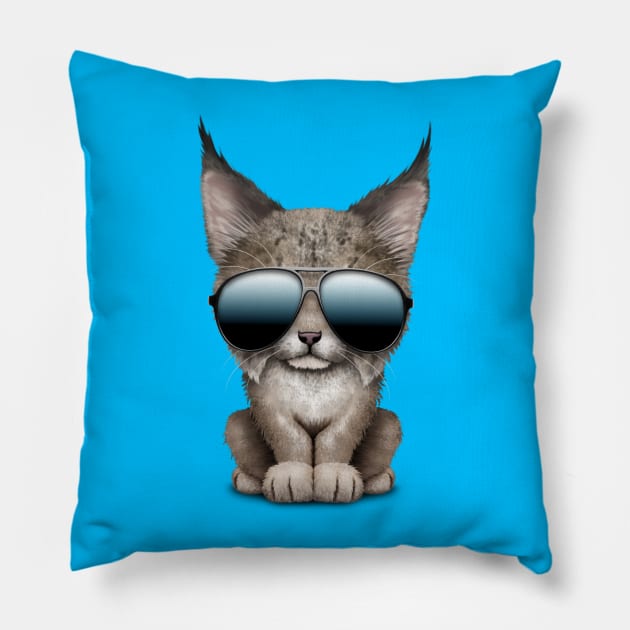 Cute Baby Lynx Wearing Sunglasses Pillow by jeffbartels