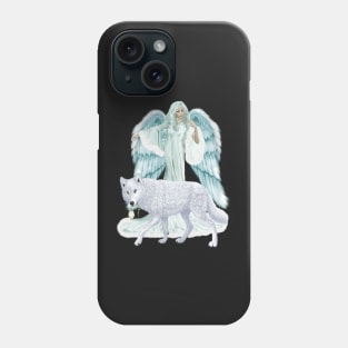 Fantasy Art Winter Angel And Wolf Phone Case