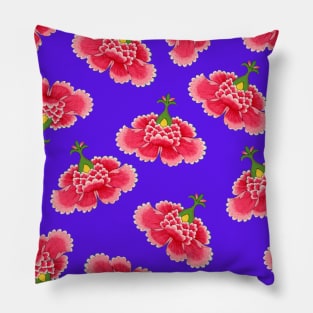 Chinese Vintage Pink and Red Flowers with Bright Purple - Hong Kong Traditional Floral Pattern Pillow