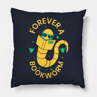 Forever a Bookworm // Cute Book Lover Cartoon Pillow