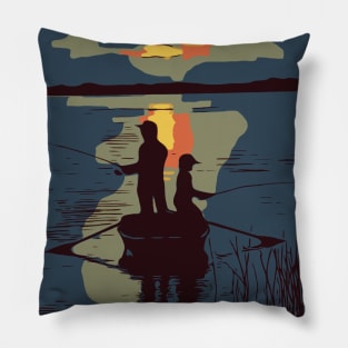 Father Son Fishing Sunset Pillow