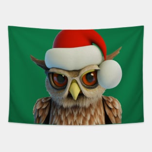 Funny Christmas Owl Wearing Santa Hat Tapestry