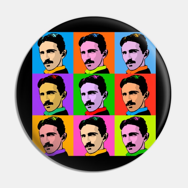 Nikola Tesla Pop Art Pin by Nirvanax Studio