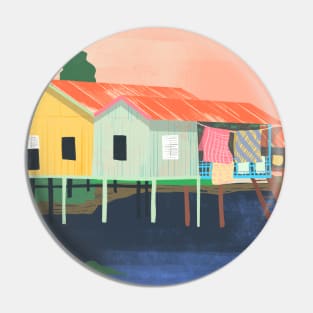 Colorful Stilt Houses Seaside Painting Pin