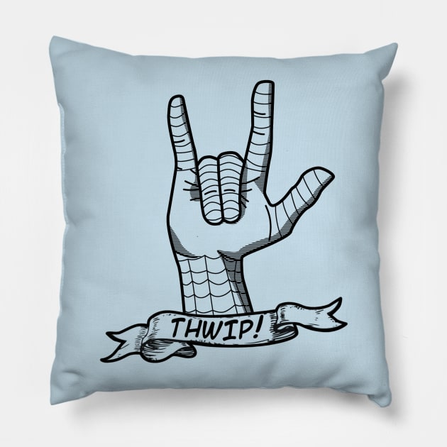 Spidey Thwip Tattoo B&W Variant 2 Pillow by EightUnder