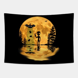 Funny Alien UFO Abduction Invasion Full Moon Tapestry