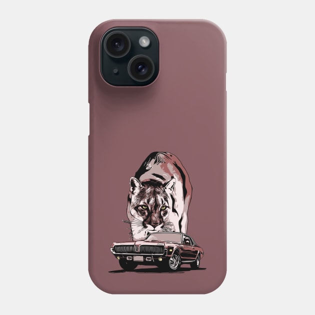 1968 Mercury Cougar with cougar cat backdrop, red theme. Phone Case by ZoeysGarage