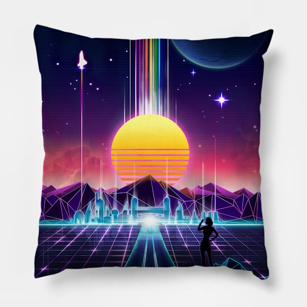 Neon Sunrise Pillow by forge22