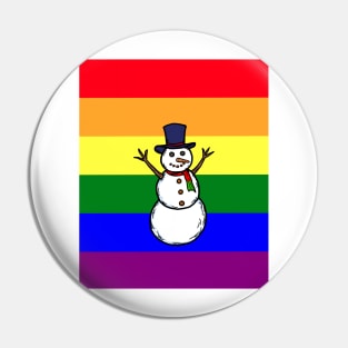 A hand drawn of a gay snowman on rainbow pride flag background, Pin