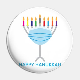 Happy Hanukkah - Hanukkah Menorah with face mask Pin