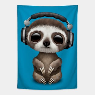 Cute Baby Sloth Deejay Wearing Headphones Tapestry