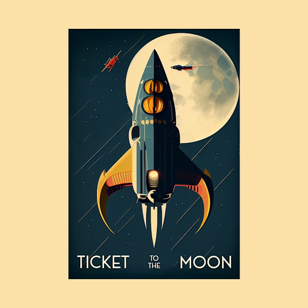 Moon Adventure Vintage Travel Poster by GreenMary Design