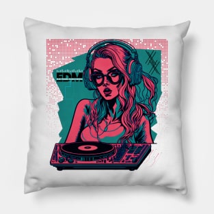 EDM DJ Girl! Green/Ultra Pink Pillow