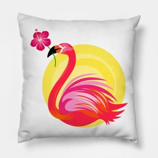 Flamingo Bird with Hibiscus Flower Pillow