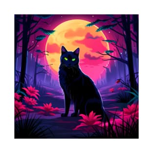 BLACK CAT IN THE NIGHT COLORFUL T-Shirt