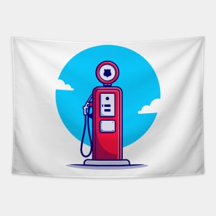 Gas Station Cartoon Illustration Tapestry