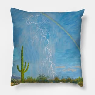 The rainbow and lightning in Arizona desert Pillow