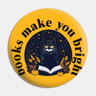 Books Make You Bright Halloween Magical Black Cat Miaw Book Pin