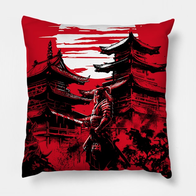 Samurai warrior in feudal Japan Pillow by albertocubatas