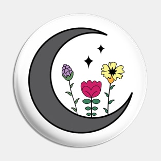 Crescent Moon Flower Magic, Witchy Floral Moon Phase Pin