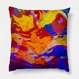 Abstract Blue Red and Yellow Dark Marble Colorful Pattern Pillow