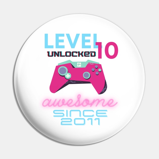 Level 10 Unlocked Awesome 2011 Video Gamer Pin by Fabled Rags 