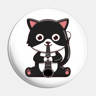 Cute Tuxedo Cat Playing The Clarinet Pin