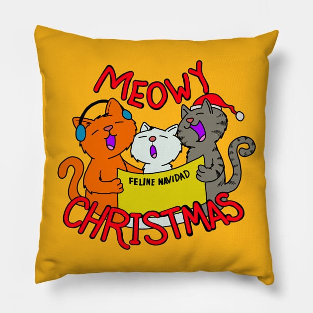 Meowy Christmas Pillow by wolfmanjaq