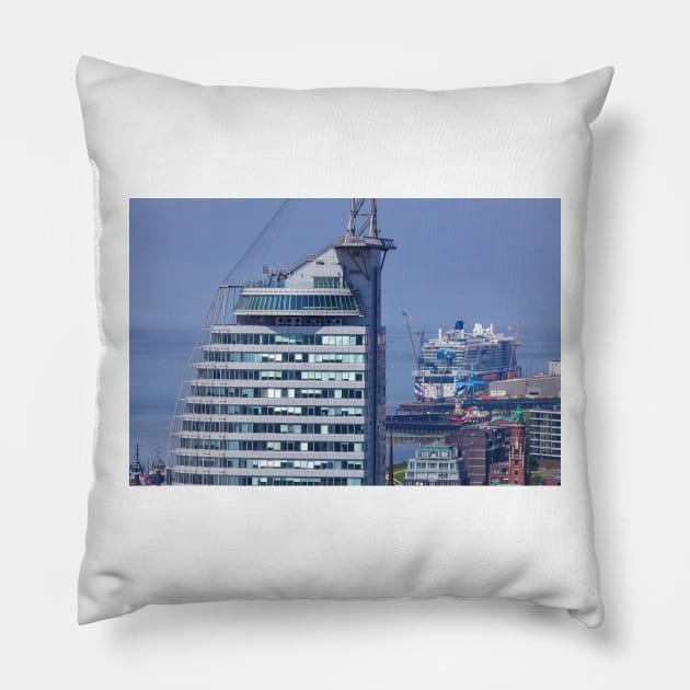 Atlantic Sail City Hotel, harbor, Havenwelten, Bremerhaven, Bremen, Germany Pillow by Kruegerfoto