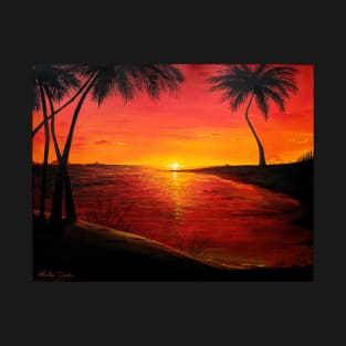 Red Sunset on the Beach T-Shirt