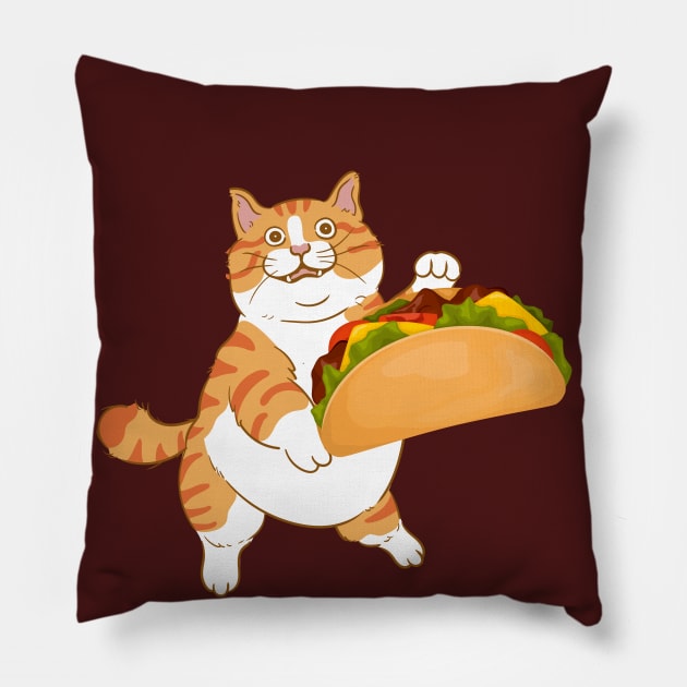 Funny Chubby Foodie Fast Food Lover Taco Cat Pillow by Tina